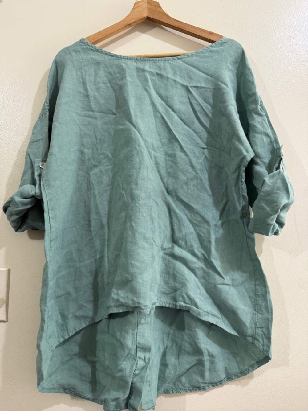 TERZO MILLENNIO Made in Italy Relaxed High-Low Tunic Dress in Seafoam Green